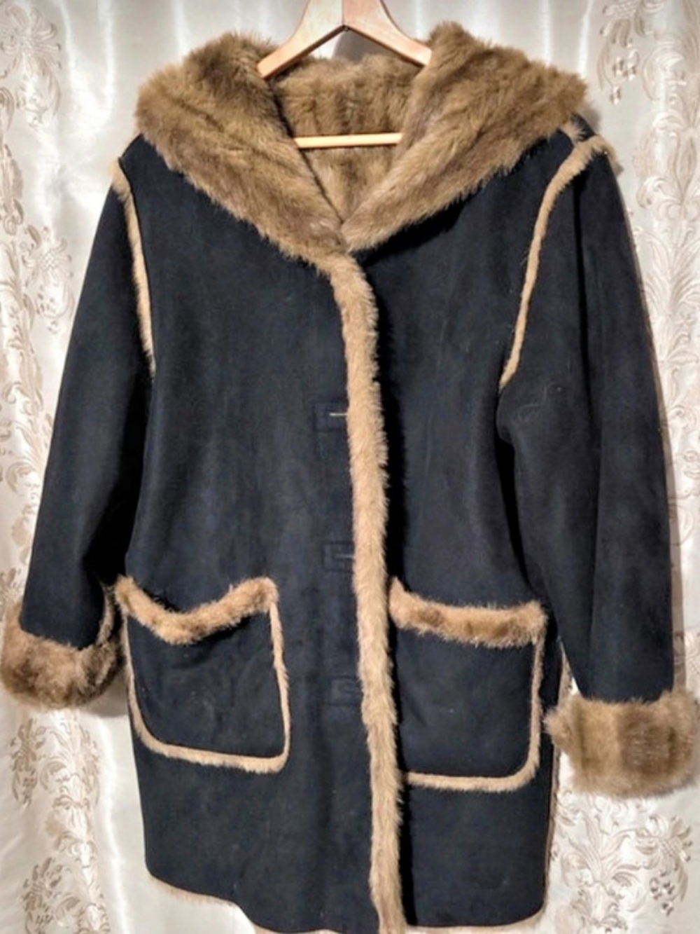 Dennis Basso Faux Fur Trim Hooded Coat 1X